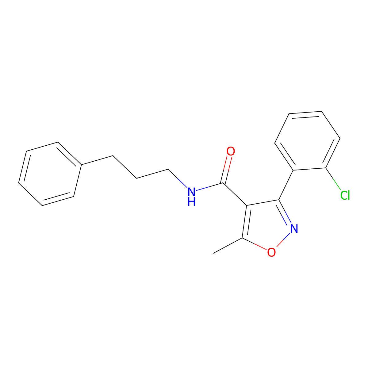 3-(2-chlorophenyl)-5-methyl-N-(3-phenylpropyl)-1,2-oxazole-4-carboxamide molecular structure, CAS 354536-86-0