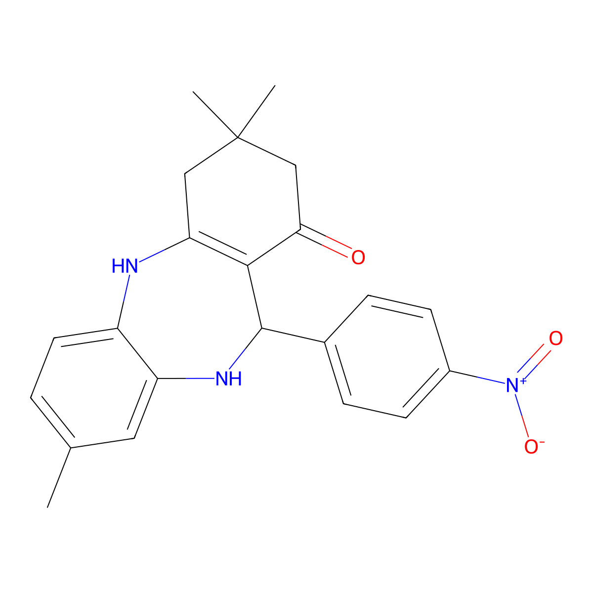 3,9,9-trimethyl-6-(4-nitrophenyl)-6,8,10,11-tetrahydro-5H-benzo[b][1,4]benzodiazepin-7-one molecular structure, CAS 354537-36-3