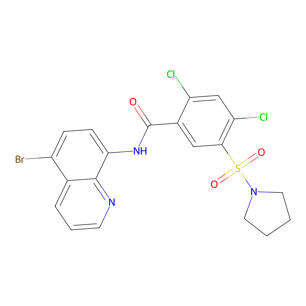 N-(5-bromoquinolin-8-yl)-2,4-dichloro-5-pyrrolidin-1-ylsulfonylbenzamide molecular structure, CAS 354537-53-4