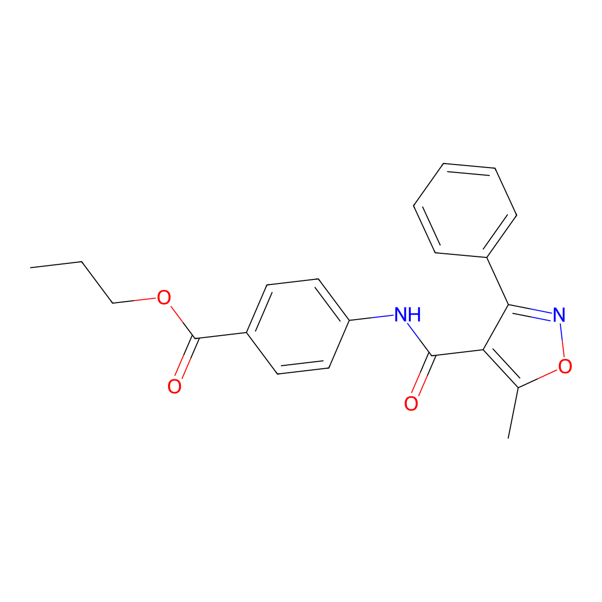 Propyl 4-[(5-methyl-3-phenylisoxazol-4-yl)carbonylamino]benzoate molecular structure, CAS 354537-67-0
