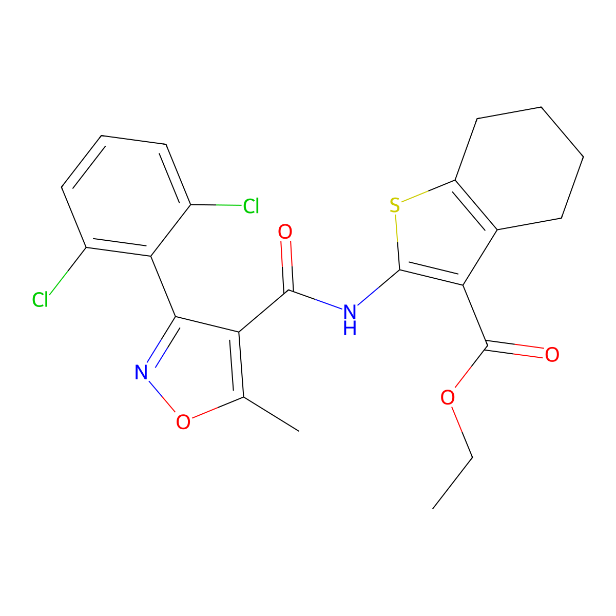 Ethyl 2-({[3-(2,6-dichlorophenyl)-5-methyl-4-isoxazolyl]carbonyl}amino)-4,5,6,7-tetrahydro-1-benzothiophene-3-carboxylate molecular structure, CAS 354537-74-9