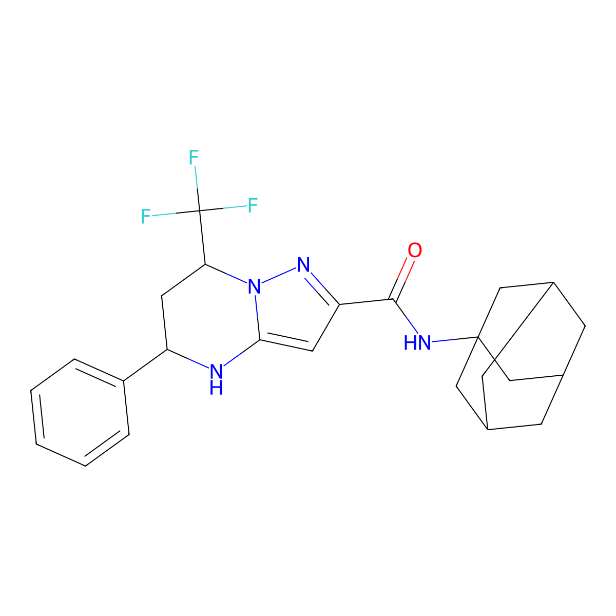 N-(1-adamantyl)-5-phenyl-7-(trifluoromethyl)-4,5,6,7-tetrahydropyrazolo[1,5-a]pyrimidine-2-carboxamide molecular structure, CAS 354537-82-9