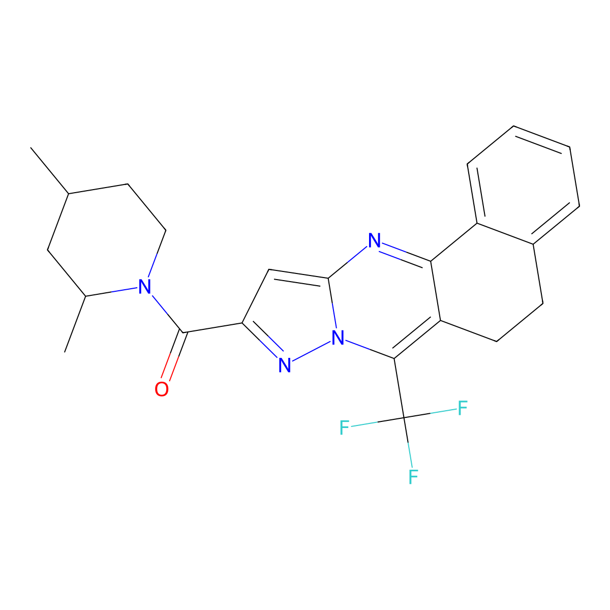 (2,4-Dimethylpiperidin-1-yl)[7-(trifluoromethyl)-5,6-dihydrobenzo[h]pyrazolo[5,1-b]quinazolin-10-yl]methanone molecular structure, CAS 354537-88-5
