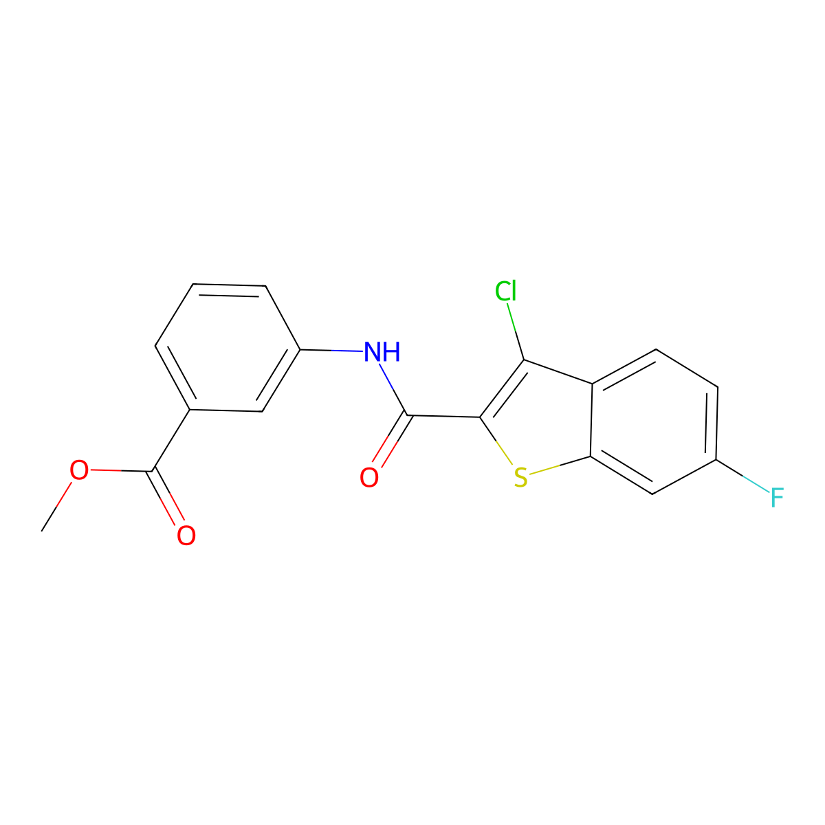 Methyl 3-[(3-chloro-6-fluoro-1-benzothiophene-2-carbonyl)amino]benzoate molecular structure, CAS 354537-93-2