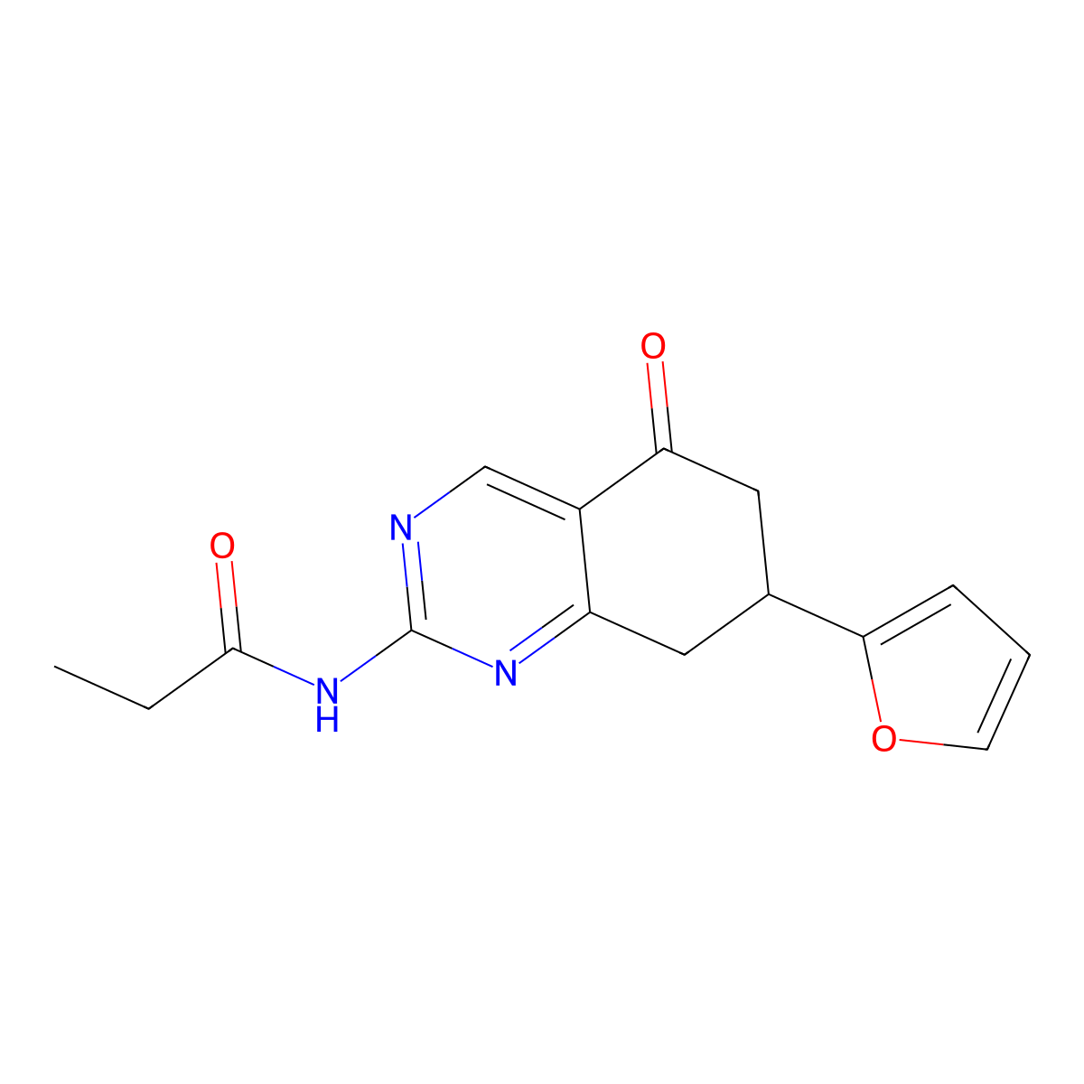 N-[7-(2-Furanyl)-5,6,7,8-tetrahydro-5-oxo-2-quinazolinyl]propanamide molecular structure, CAS 354538-16-2