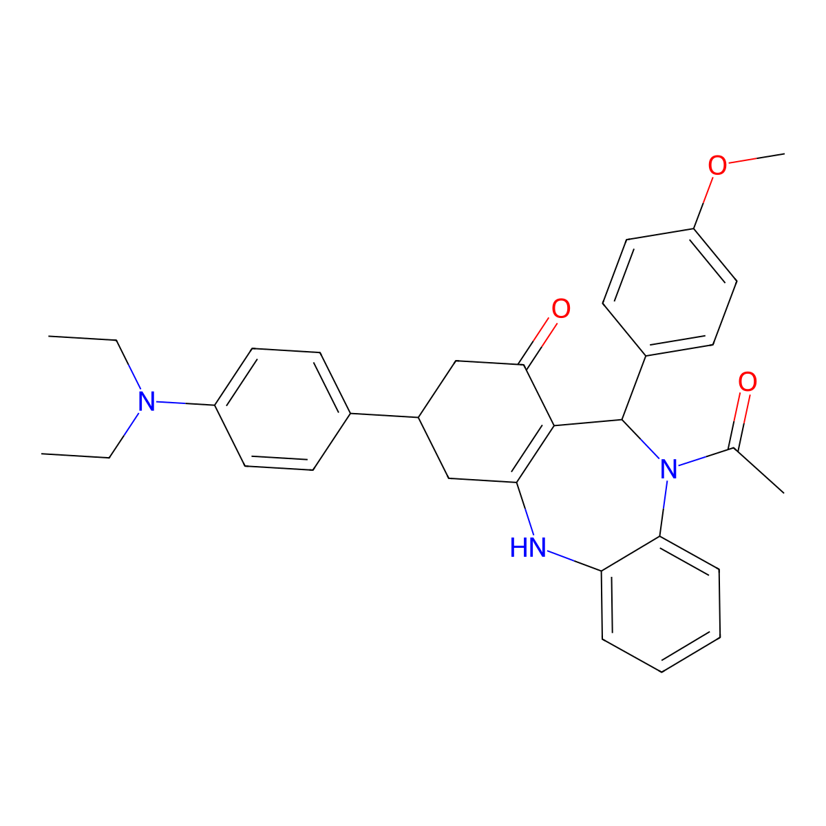 5-acetyl-9-[4-(diethylamino)phenyl]-6-(4-methoxyphenyl)-8,9,10,11-tetrahydro-6H-benzo[b][1,4]benzodiazepin-7-one molecular structure, CAS 354538-50-4