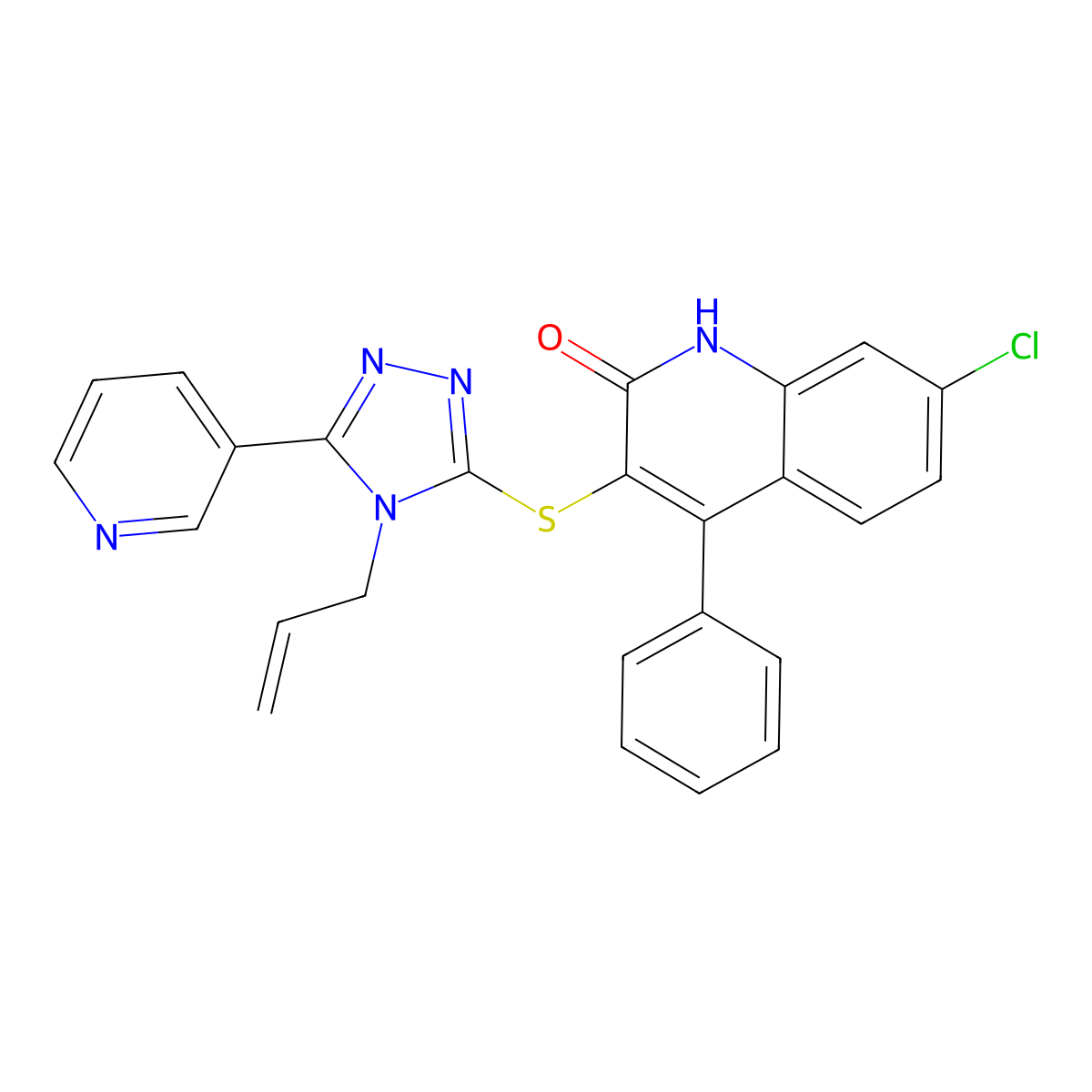 7-chloro-4-phenyl-3-[(4-prop-2-enyl-5-pyridin-3-yl-1,2,4-triazol-3-yl)sulfanyl]-1H-quinolin-2-one molecular structure, CAS 354538-64-0