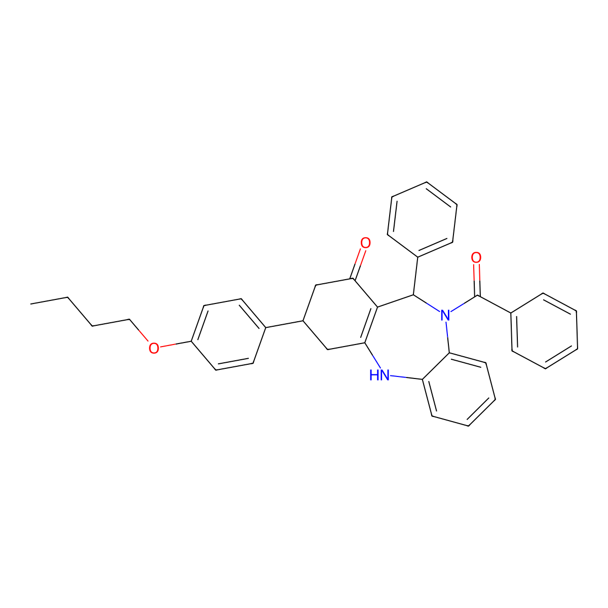 5-benzoyl-9-(4-butoxyphenyl)-6-phenyl-8,9,10,11-tetrahydro-6H-benzo[b][1,4]benzodiazepin-7-one molecular structure, CAS 354538-66-2