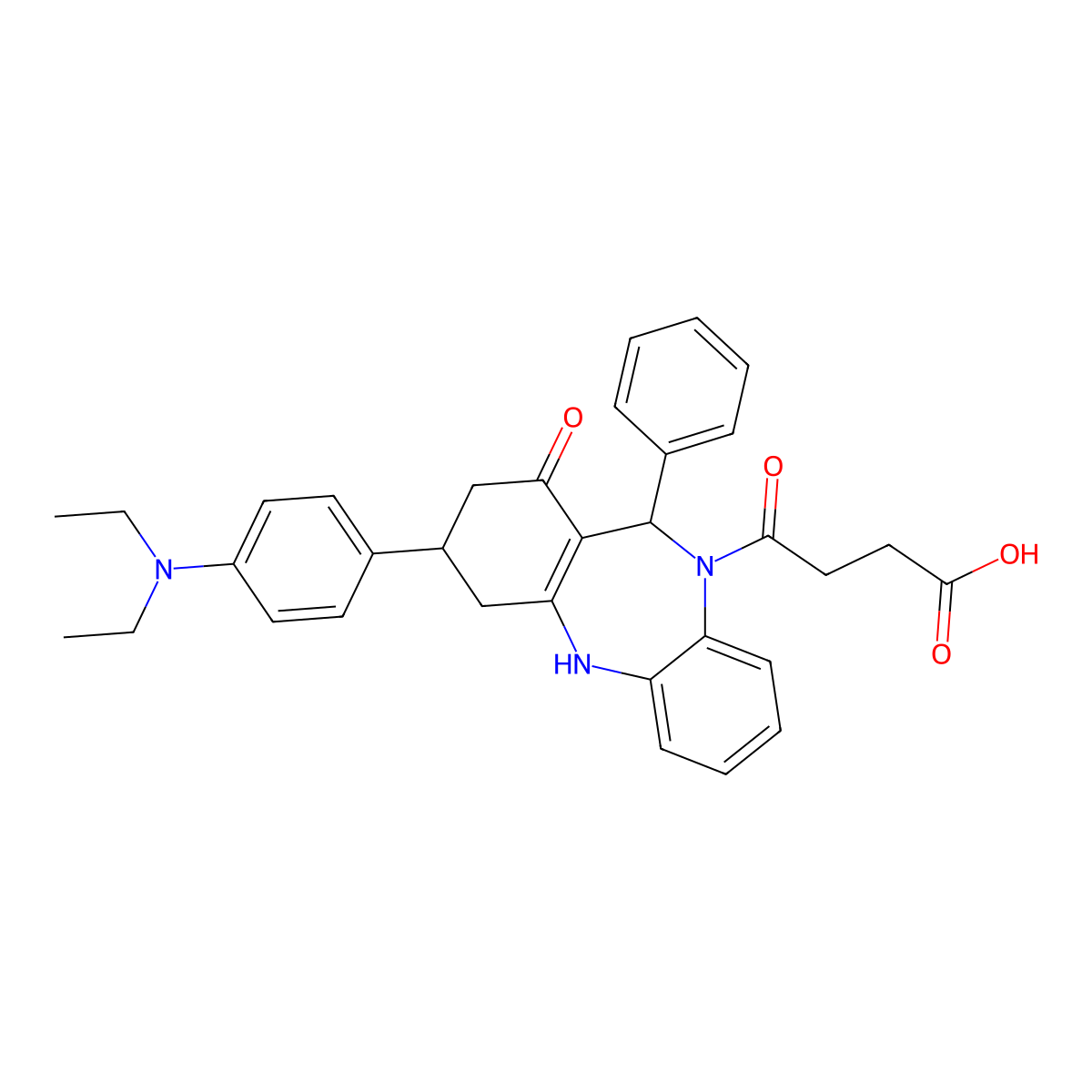 4-{3-[4-(diethylamino)phenyl]-1-oxo-11-phenyl-1,2,3,4,5,11-hexahydro-10H-dibenzo[b,e][1,4]diazepin-10-yl}-4-oxobutanoic acid molecular structure, CAS 354538-68-4