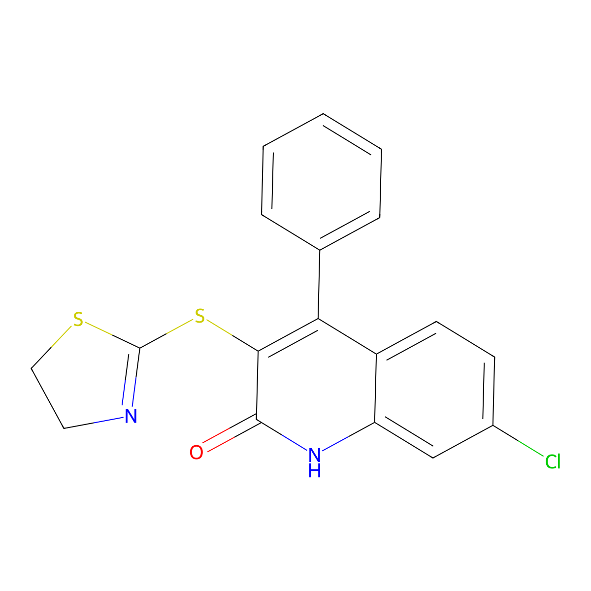 7-Chloro-3-(4,5-dihydro-1,3-thiazol-2-ylsulfanyl)-4-phenyl-2-quinolinol molecular structure, CAS 354538-69-5