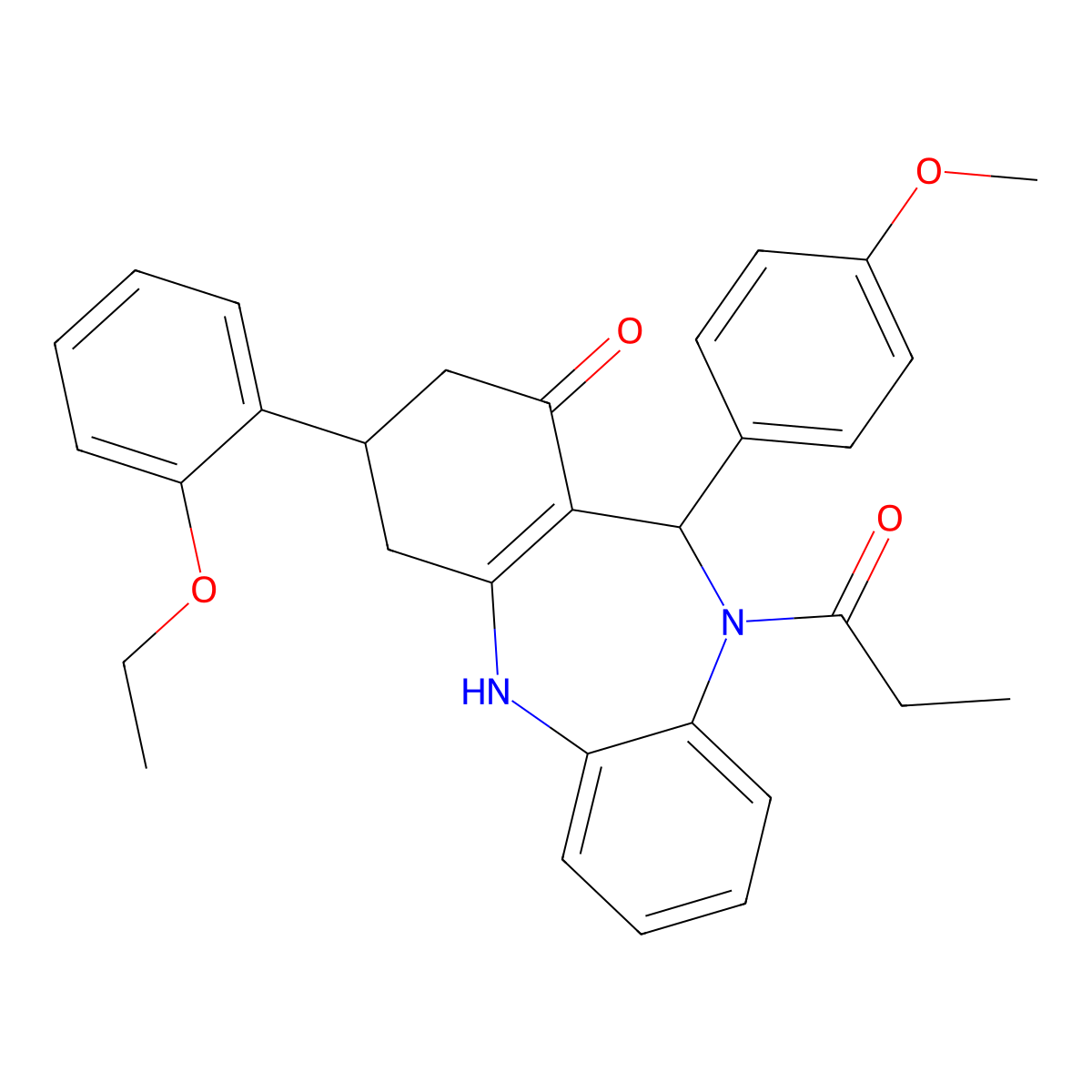 9-(2-ethoxyphenyl)-6-(4-methoxyphenyl)-5-propanoyl-8,9,10,11-tetrahydro-6H-benzo[b][1,4]benzodiazepin-7-one molecular structure, CAS 354538-70-8