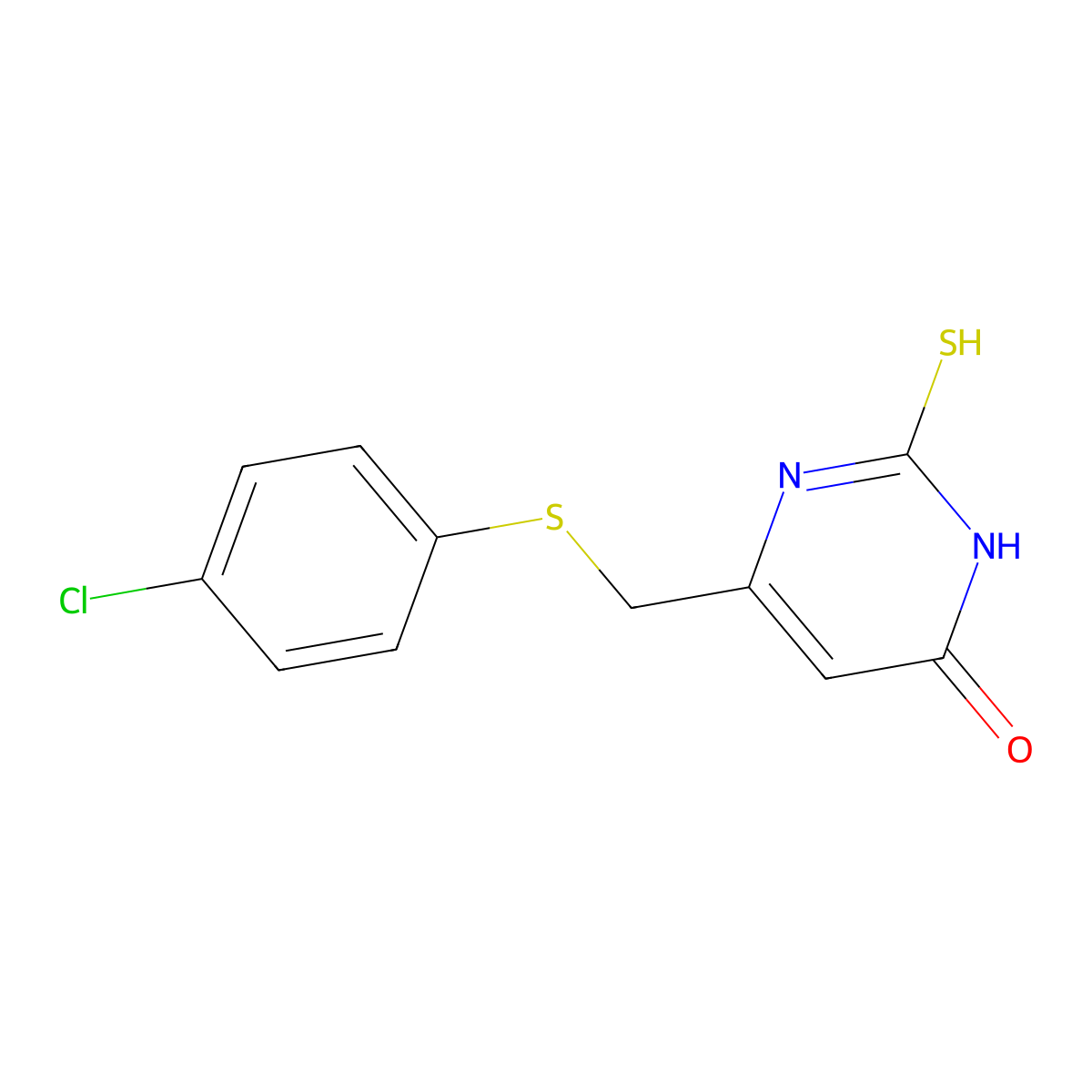 6-{[(4-chlorophenyl)thio]methyl}-2-mercaptopyrimidin-4(3H)-one molecular structure, CAS 354538-71-9
