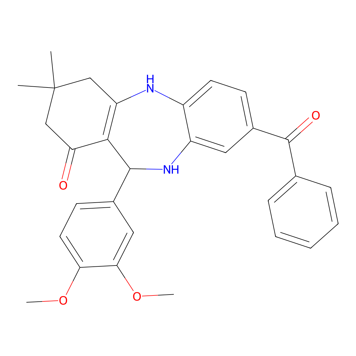 3-benzoyl-6-(3,4-dimethoxyphenyl)-9,9-dimethyl-6,8,10,11-tetrahydro-5H-benzo[b][1,4]benzodiazepin-7-one molecular structure, CAS 354538-75-3