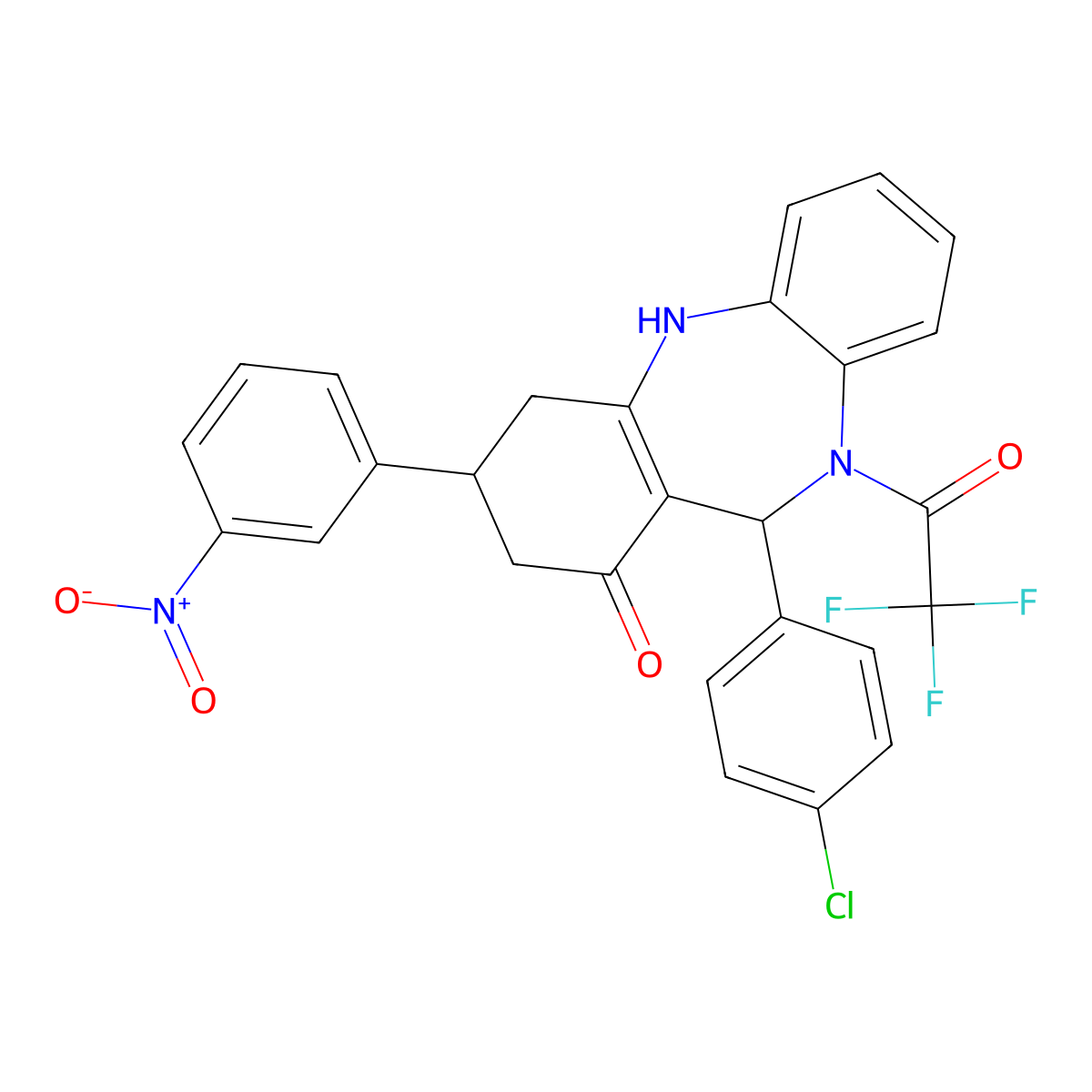 6-(4-chlorophenyl)-9-(3-nitrophenyl)-5-(2,2,2-trifluoroacetyl)-8,9,10,11-tetrahydro-6H-benzo[b][1,4]benzodiazepin-7-one molecular structure, CAS 354538-79-7