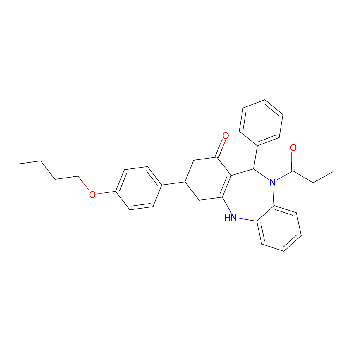 9-(4-butoxyphenyl)-6-phenyl-5-propanoyl-8,9,10,11-tetrahydro-6H-benzo[b][1,4]benzodiazepin-7-one molecular structure, CAS 354538-83-3