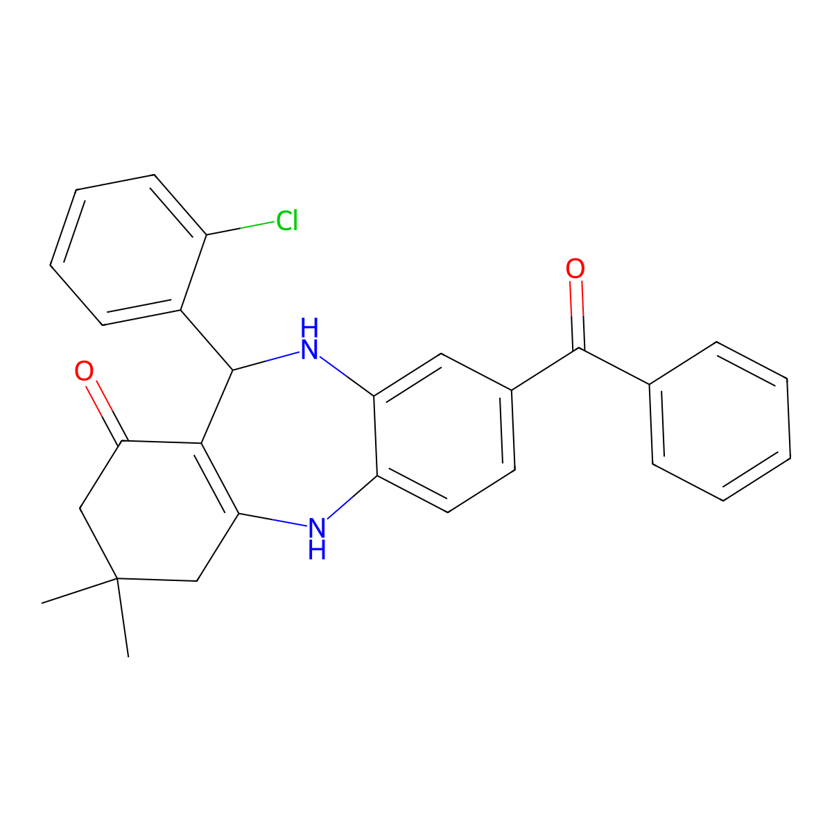 3-benzoyl-6-(2-chlorophenyl)-9,9-dimethyl-6,8,10,11-tetrahydro-5H-benzo[b][1,4]benzodiazepin-7-one molecular structure, CAS 354538-92-4