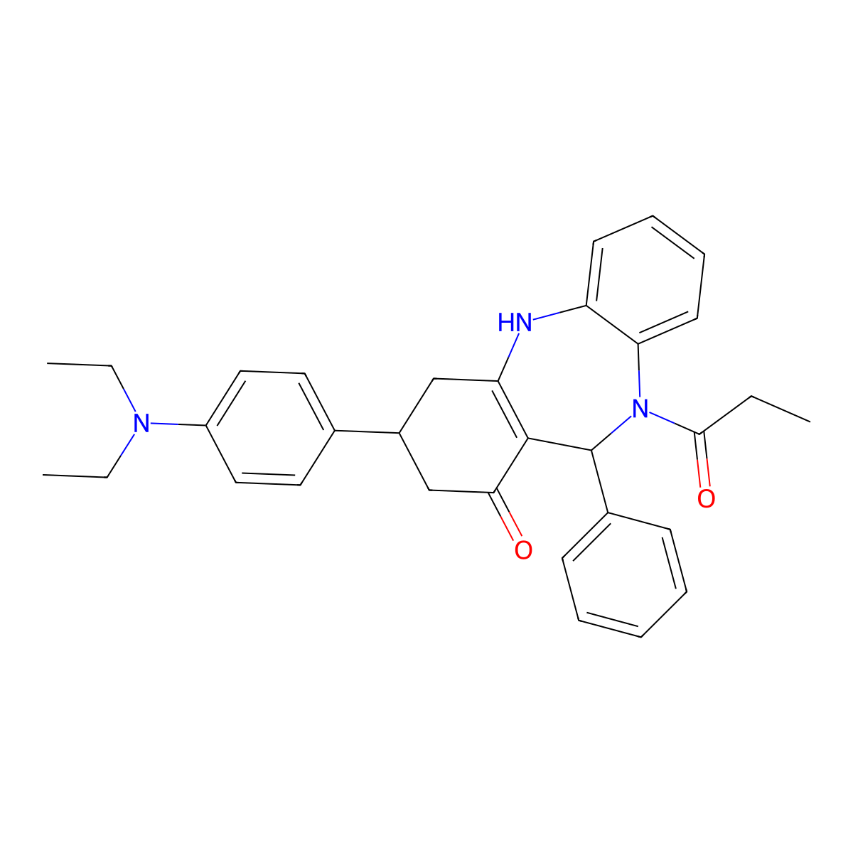 9-[4-(diethylamino)phenyl]-6-phenyl-5-propanoyl-8,9,10,11-tetrahydro-6H-benzo[b][1,4]benzodiazepin-7-one molecular structure, CAS 354538-96-8