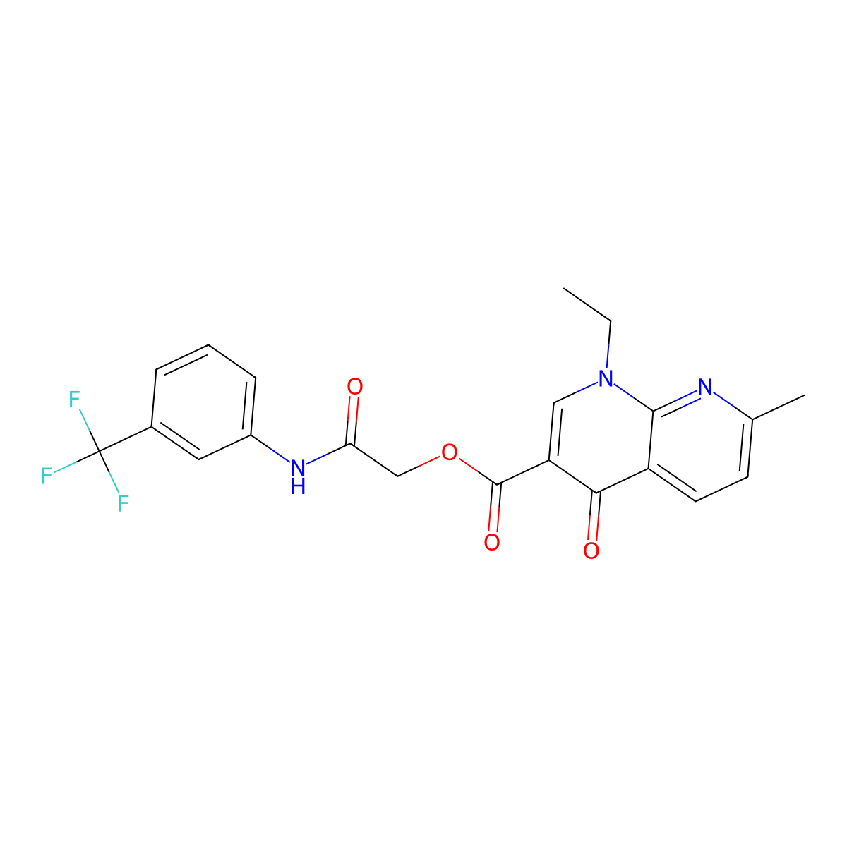 2-Oxo-2-((3-(trifluoromethyl)phenyl)amino)ethyl 1-ethyl-7-methyl-4-oxo-1,4-dihydro-1,8-naphthyridine-3-carboxylate molecular structure, CAS 354539-03-0