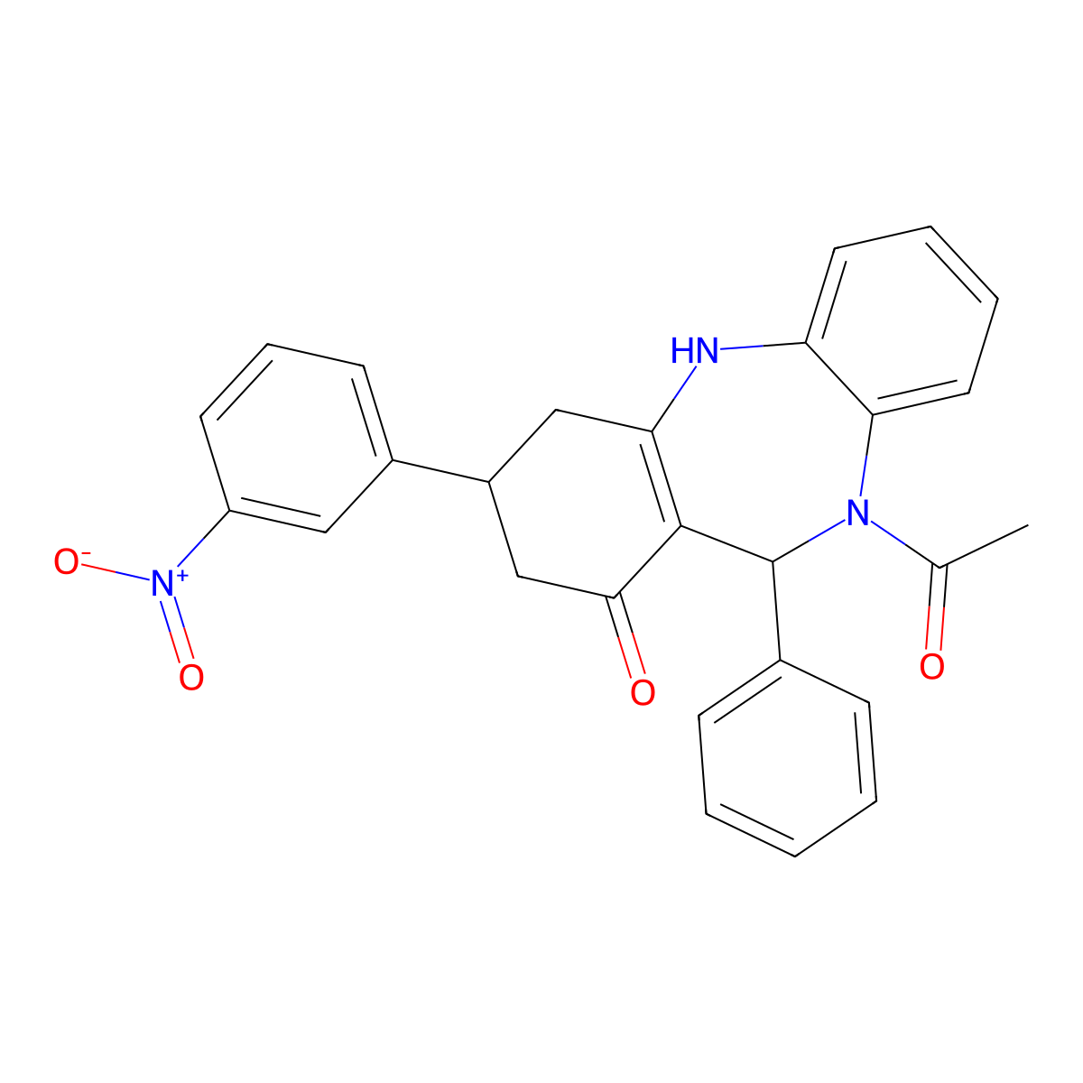 5-acetyl-9-(3-nitrophenyl)-6-phenyl-8,9,10,11-tetrahydro-6H-benzo[b][1,4]benzodiazepin-7-one molecular structure, CAS 354539-04-1