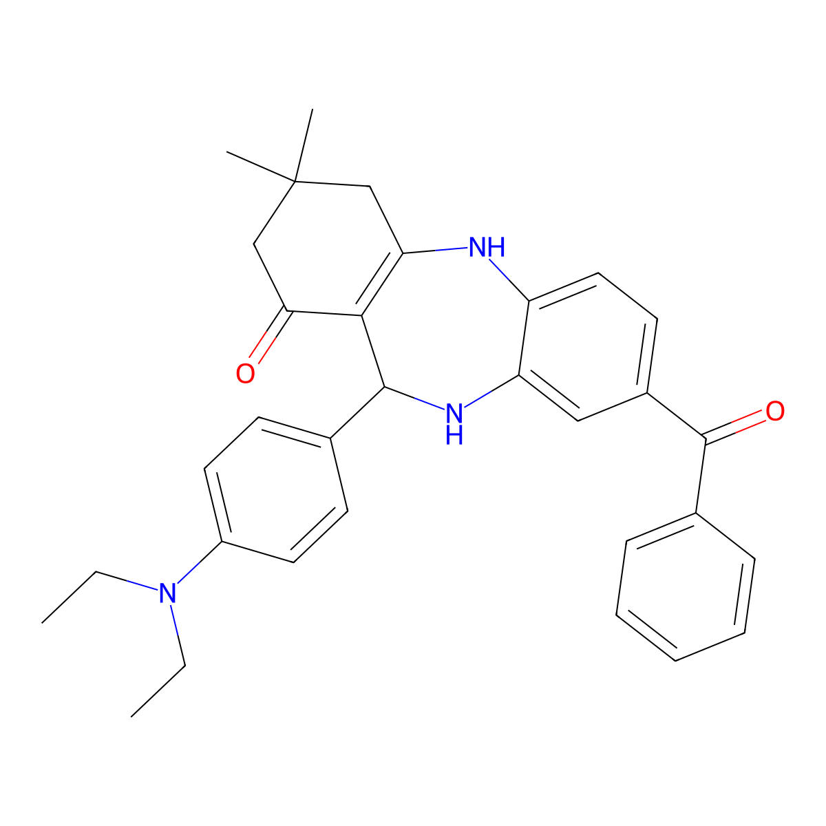 3-benzoyl-6-[4-(diethylamino)phenyl]-9,9-dimethyl-6,8,10,11-tetrahydro-5H-benzo[b][1,4]benzodiazepin-7-one molecular structure, CAS 354539-05-2