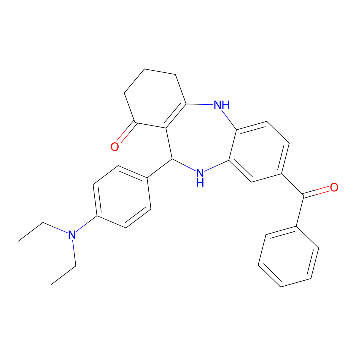 3-Benzoyl-6-[4-(diethylamino)phenyl]-5,6,8,9,10,11-hexahydrobenzo[b][1,4]benzodiazepin-7-one molecular structure, CAS 354539-07-4