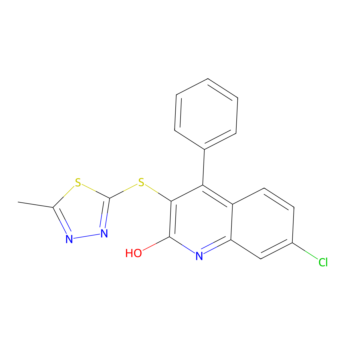 7-Chloro-3-[(5-methyl-1,3,4-thiadiazol-2-yl)sulfanyl]-4-phenylquinolin-2-ol molecular structure, CAS 354539-14-3