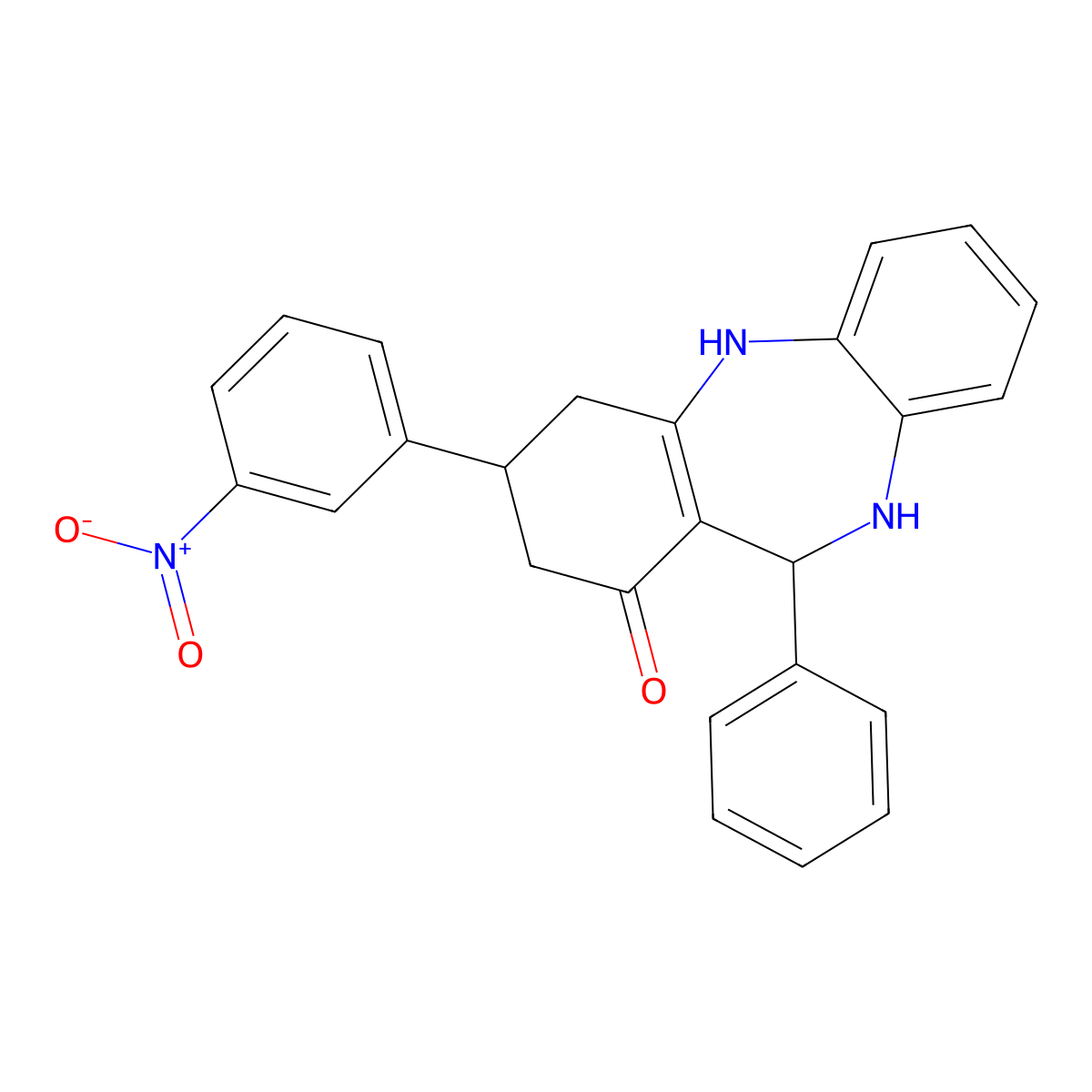 9-(3-Nitrophenyl)-6-phenyl-5,6,8,9,10,11-hexahydrobenzo[b][1,4]benzodiazepin-7-one molecular structure, CAS 354539-15-4