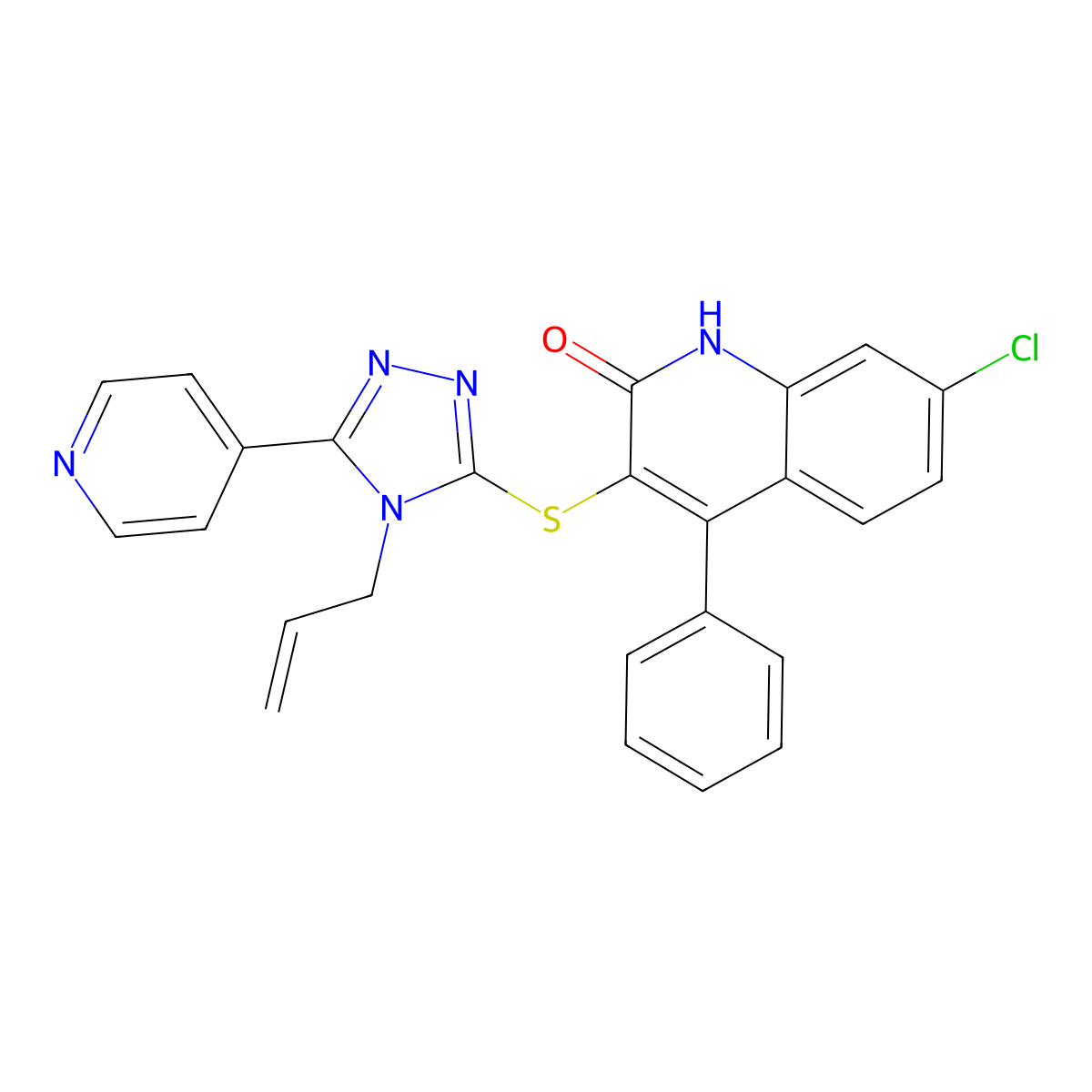 7-chloro-4-phenyl-3-[(4-prop-2-enyl-5-pyridin-4-yl-1,2,4-triazol-3-yl)sulfanyl]-1H-quinolin-2-one molecular structure, CAS 354539-27-8