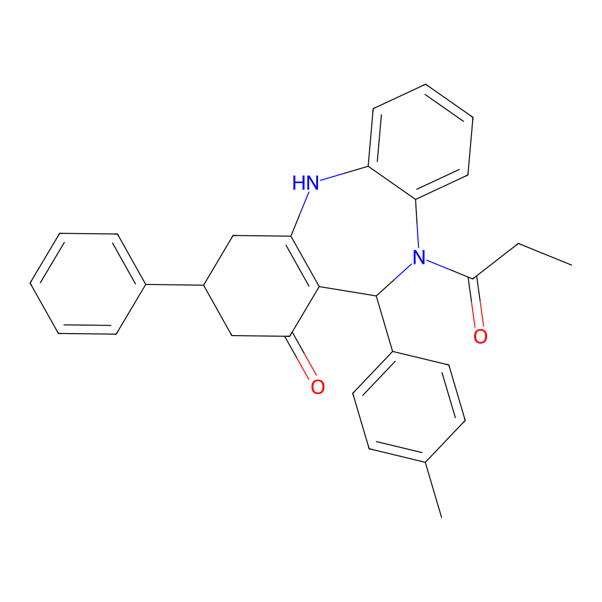 11-(4-methylphenyl)-3-phenyl-10-propionyl-2,3,4,5,10,11-hexahydro-1H-dibenzo[b,e][1,4]diazepin-1-one molecular structure, CAS 354539-32-5