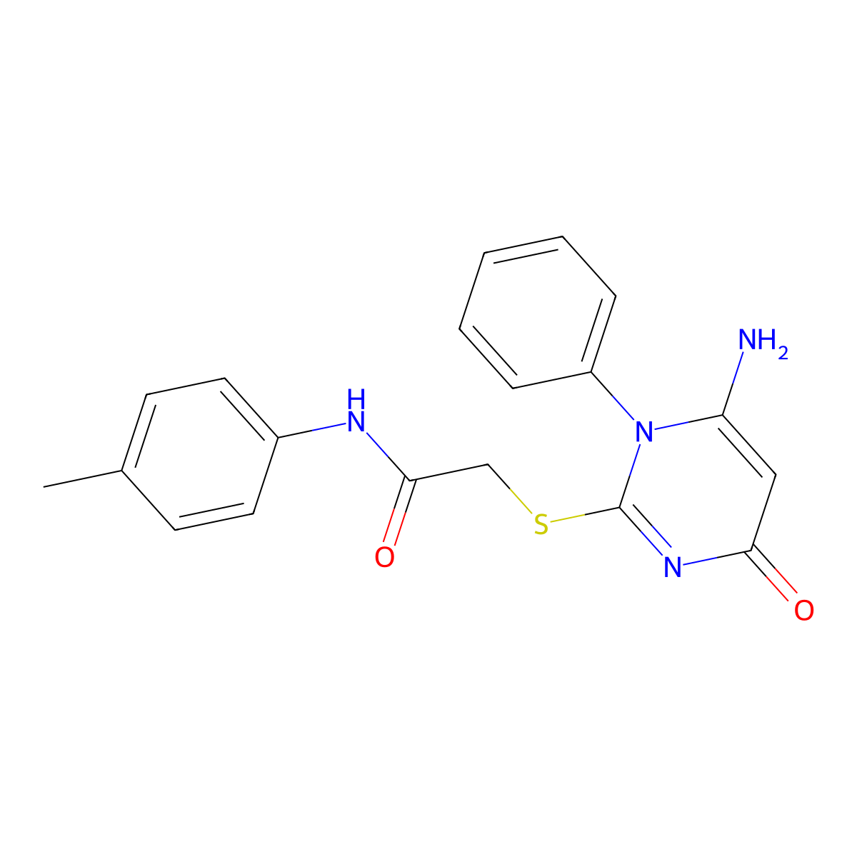 2-(6-amino-4-oxo-1-phenylpyrimidin-2-yl)sulfanyl-N-(4-methylphenyl)acetamide molecular structure, CAS 354539-38-1