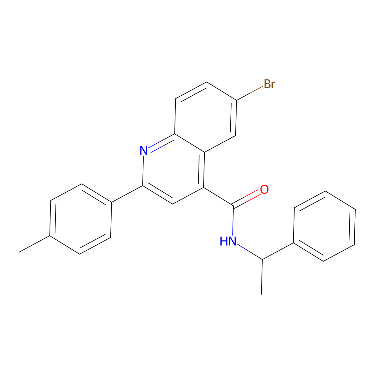 6-bromo-2-(4-methylphenyl)-N-(1-phenylethyl)-4-quinolinecarboxamide molecular structure, CAS 354539-55-2