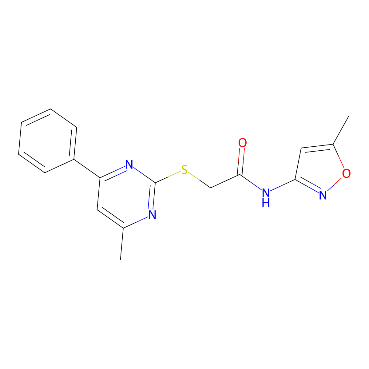 N-(5-Methyl-3-isoxazolyl)-2-((4-methyl-6-phenyl-2-pyrimidinyl)thio)acetamide molecular structure, CAS 354539-64-3