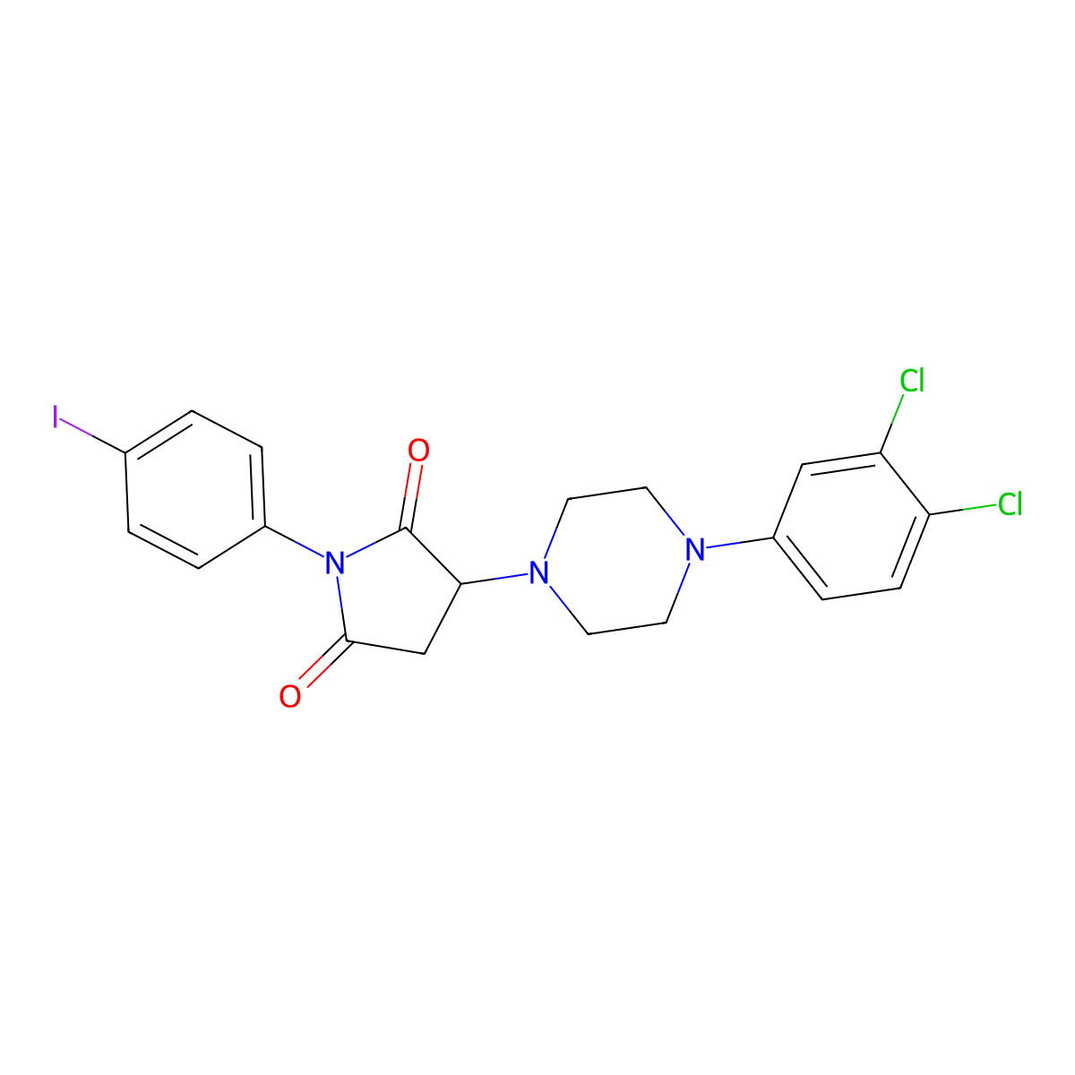 3-[4-(3,4-Dichlorophenyl)-1-piperazinyl]-1-(4-iodophenyl)-2,5-pyrrolidinedione molecular structure, CAS 354539-97-2