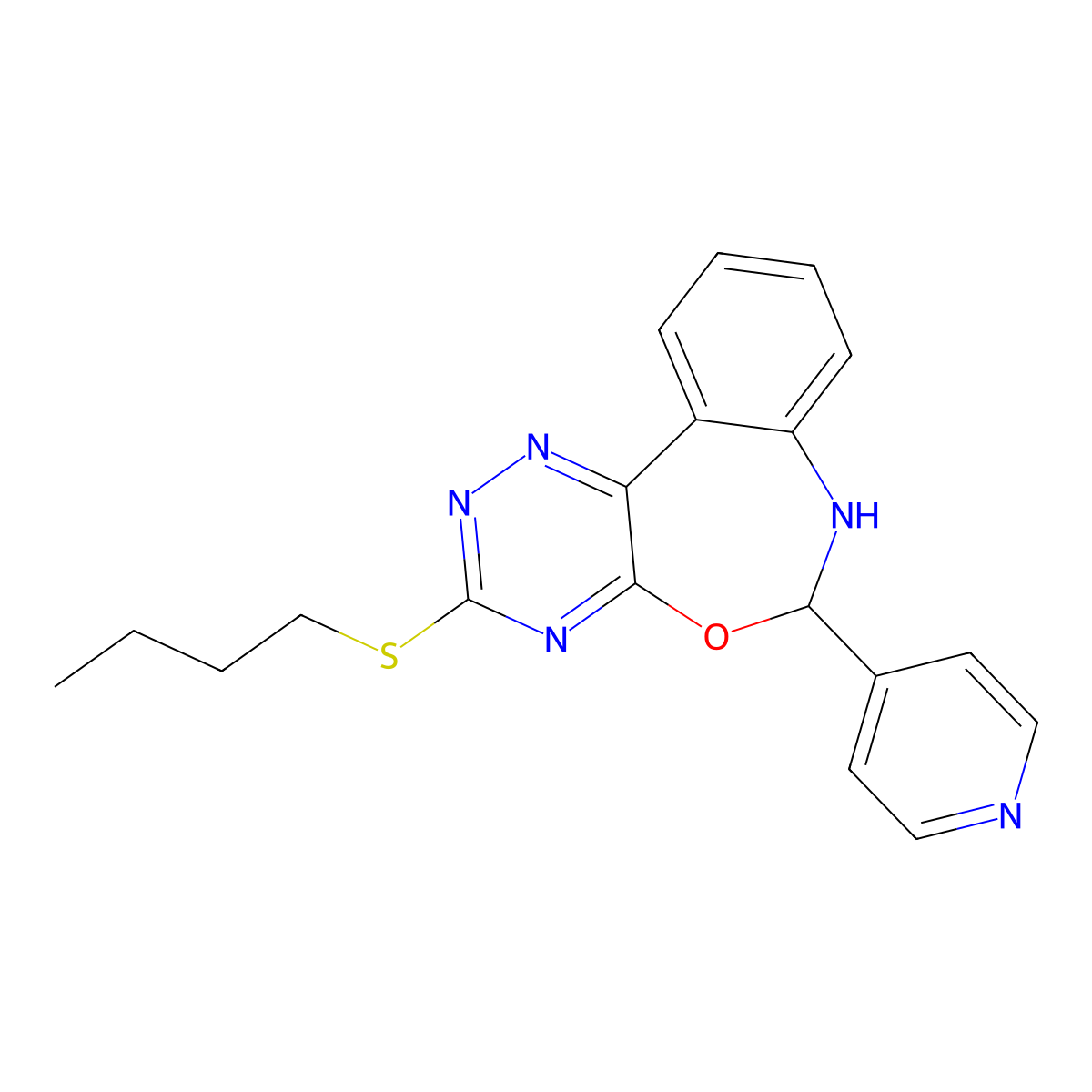 3-Butylsulfanyl-6-pyridin-4-yl-6,7-dihydro-[1,2,4]triazino[5,6-d][3,1]benzoxazepine molecular structure, CAS 354540-16-2