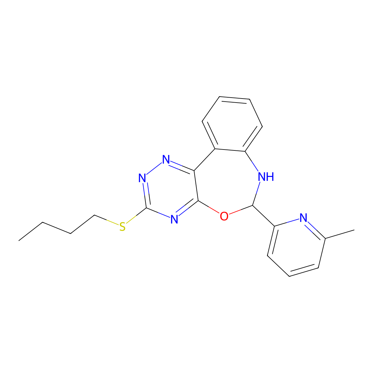 3-Butylsulfanyl-6-(6-methylpyridin-2-yl)-6,7-dihydro-[1,2,4]triazino[5,6-d][3,1]benzoxazepine molecular structure, CAS 354540-72-0