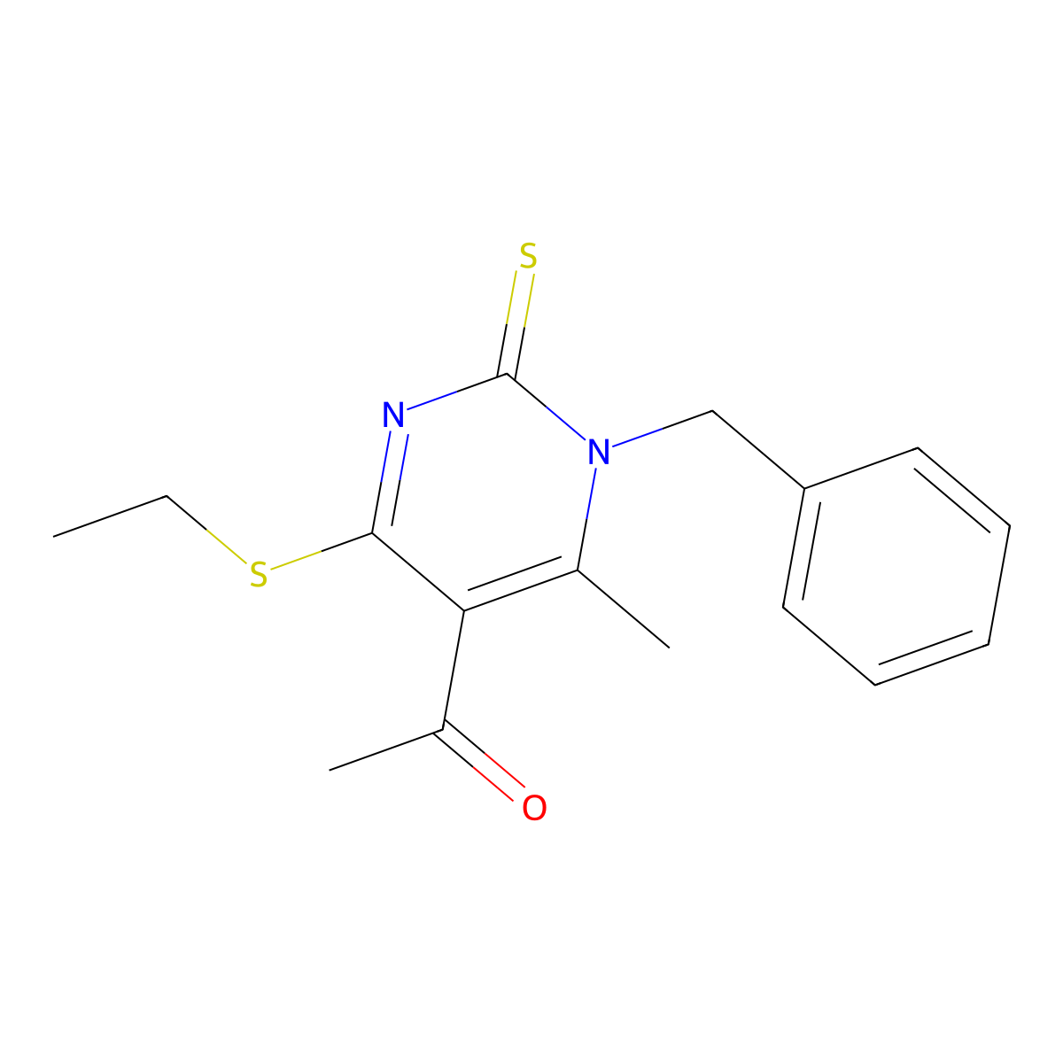 1-(1-Benzyl-4-ethylsulfanyl-6-methyl-2-sulfanylidenepyrimidin-5-yl)ethanone molecular structure, CAS 354541-76-7