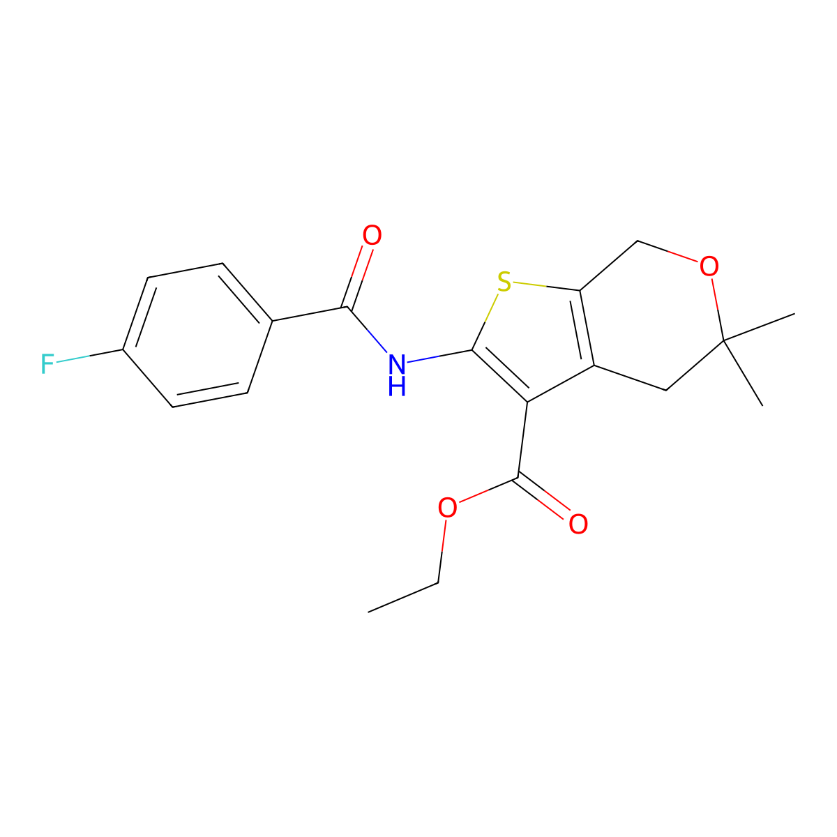ethyl 2-[(4-fluorobenzoyl)amino]-5,5-dimethyl-4,7-dihydro-5H-thieno[2,3-c]pyran-3-carboxylate molecular structure, CAS 354541-80-3