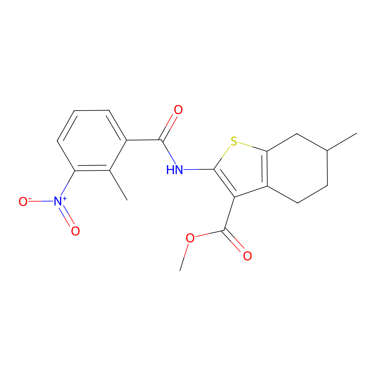 Methyl 2-({3-nitro-2-methylbenzoyl}amino)-6-methyl-4,5,6,7-tetrahydro-1-benzothiophene-3-carboxylate molecular structure, CAS 354541-95-0