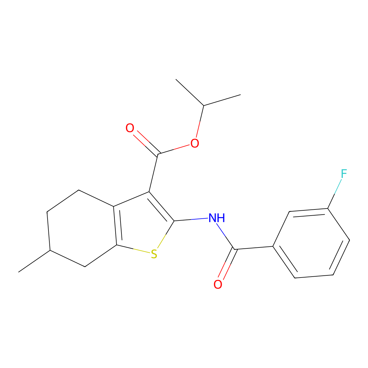 Propan-2-yl 2-[(3-fluorobenzoyl)amino]-6-methyl-4,5,6,7-tetrahydro-1-benzothiophene-3-carboxylate molecular structure, CAS 354542-01-1
