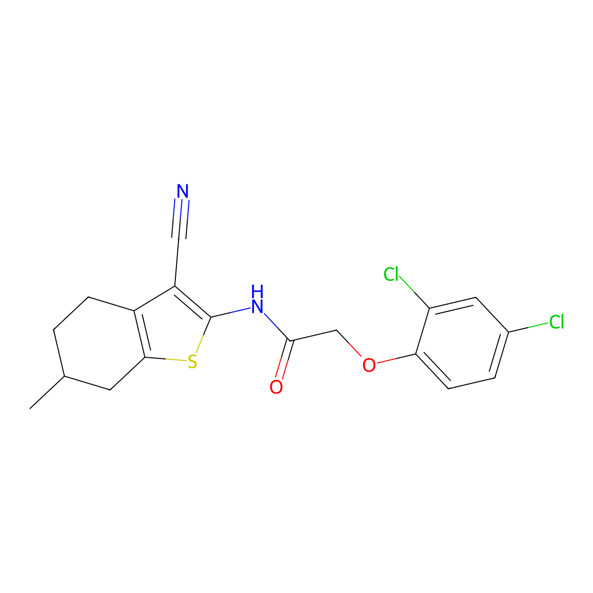 N-(3-cyano-6-methyl-4,5,6,7-tetrahydro-1-benzothiophen-2-yl)-2-(2,4-dichlorophenoxy)acetamide molecular structure, CAS 354542-04-4