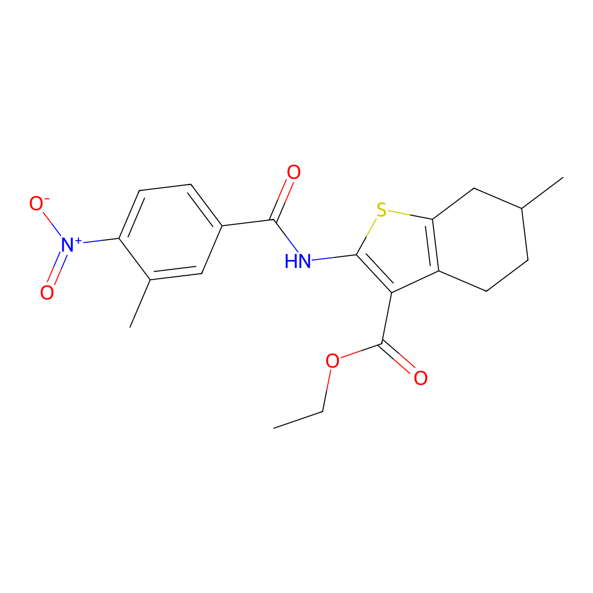 Ethyl 2-({4-nitro-3-methylbenzoyl}amino)-6-methyl-4,5,6,7-tetrahydro-1-benzothiophene-3-carboxylate molecular structure, CAS 354542-13-5