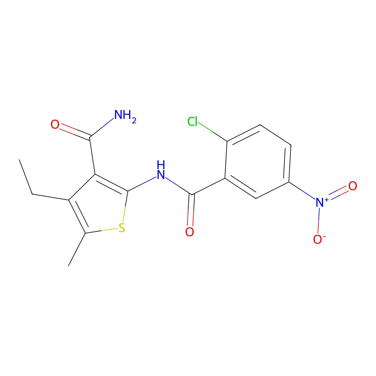 2-[(2-Chloro-5-nitrobenzoyl)amino]-4-ethyl-5-methylthiophene-3-carboxamide molecular structure, CAS 354542-18-0