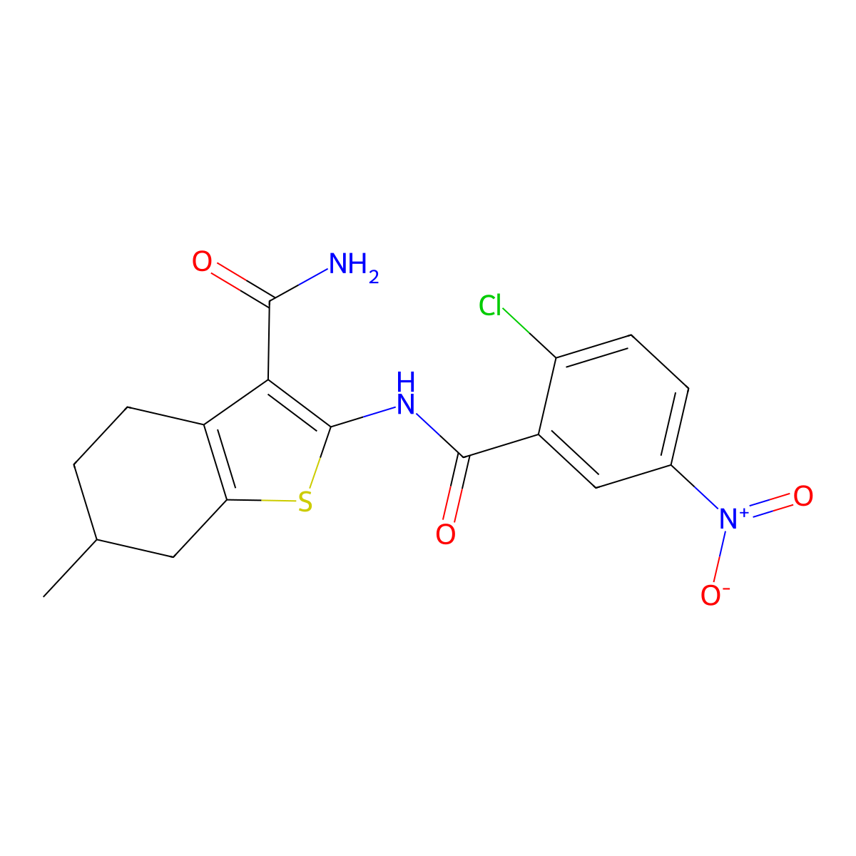 2-[(2-Chloro-5-nitrobenzoyl)amino]-6-methyl-4,5,6,7-tetrahydro-1-benzothiophene-3-carboxamide molecular structure, CAS 354542-19-1
