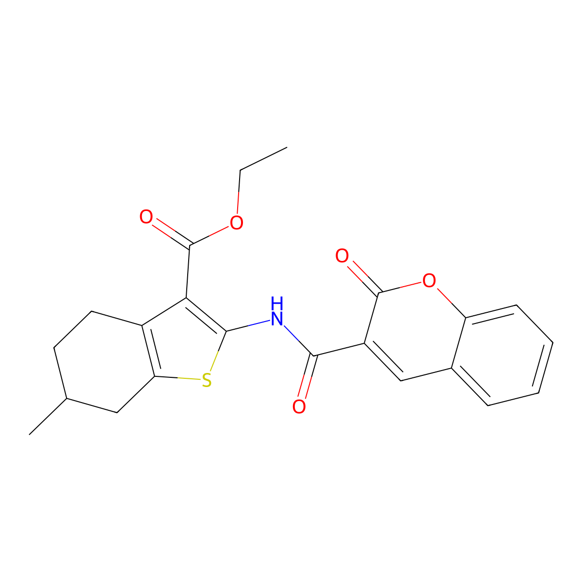 ethyl 6-methyl-2-{[(2-oxo-2H-chromen-3-yl)carbonyl]amino}-4,5,6,7-tetrahydro-1-benzothiophene-3-carboxylate molecular structure, CAS 354542-38-4