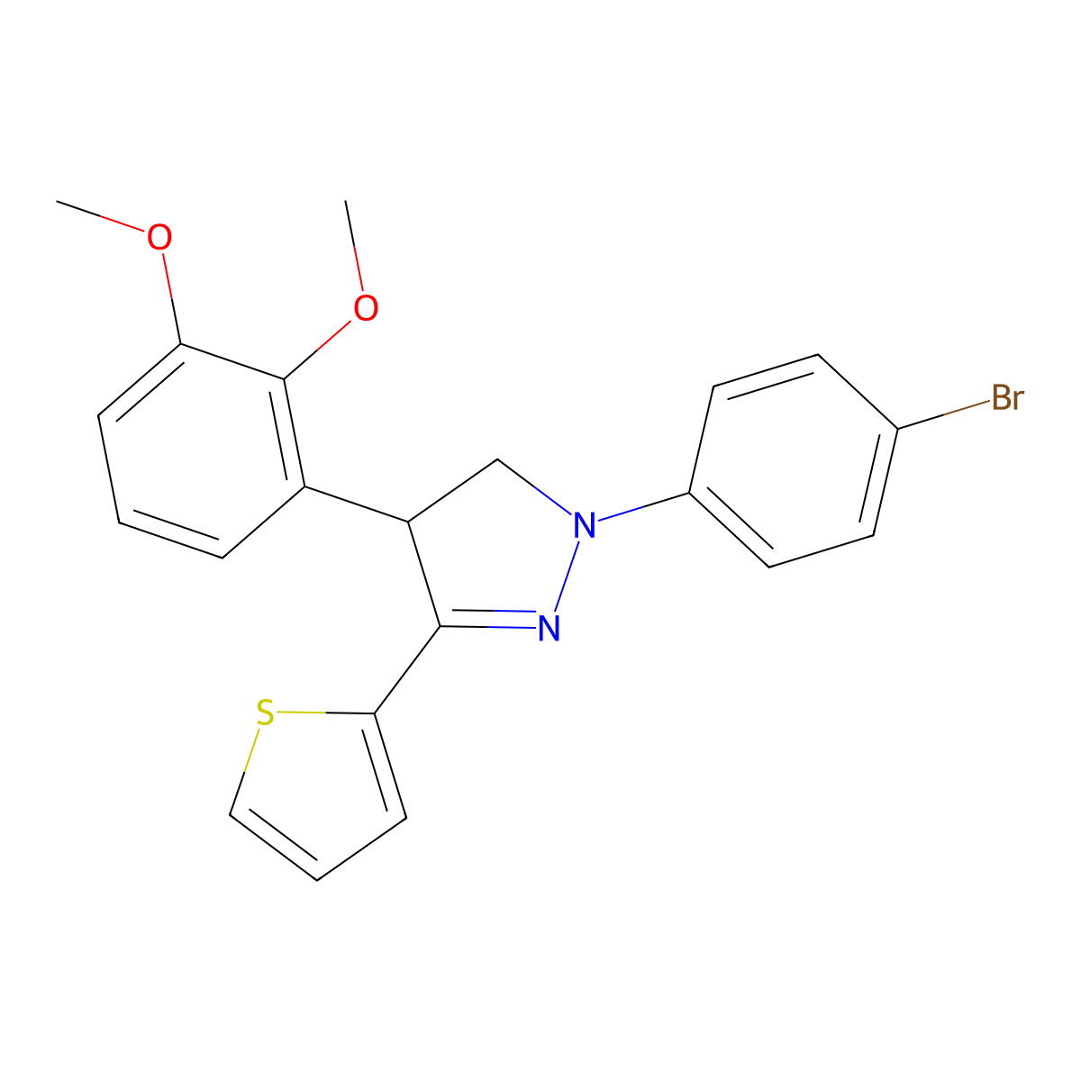 2-(4-Bromophenyl)-4-(2,3-dimethoxyphenyl)-5-thiophen-2-yl-3,4-dihydropyrazole molecular structure, CAS 354542-43-1