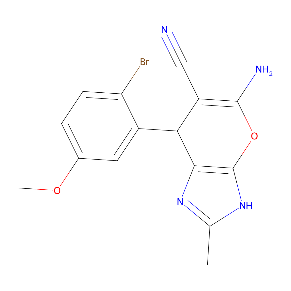 5-Amino-7-(2-bromo-5-methoxyphenyl)-2-methyl-1,7-dihydropyrano[2,3-d]imidazole-6-carbonitrile molecular structure, CAS 354542-54-4