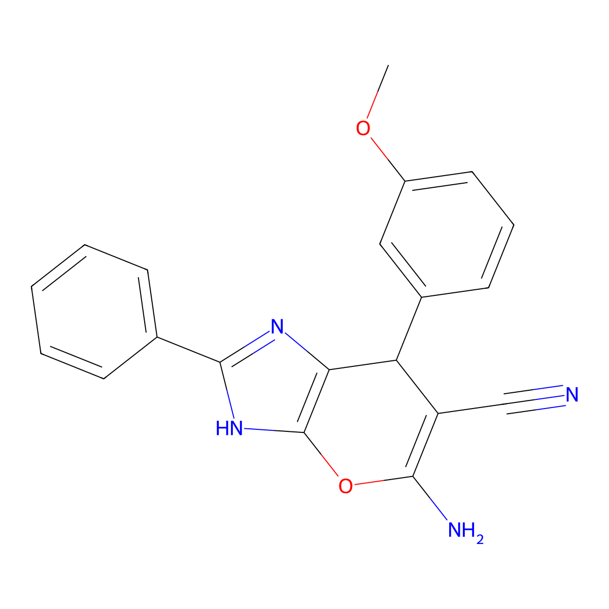 5-Amino-7-(3-methoxyphenyl)-2-phenyl-1,7-dihydropyrano[2,3-d]imidazole-6-carbonitrile molecular structure, CAS 354542-69-1