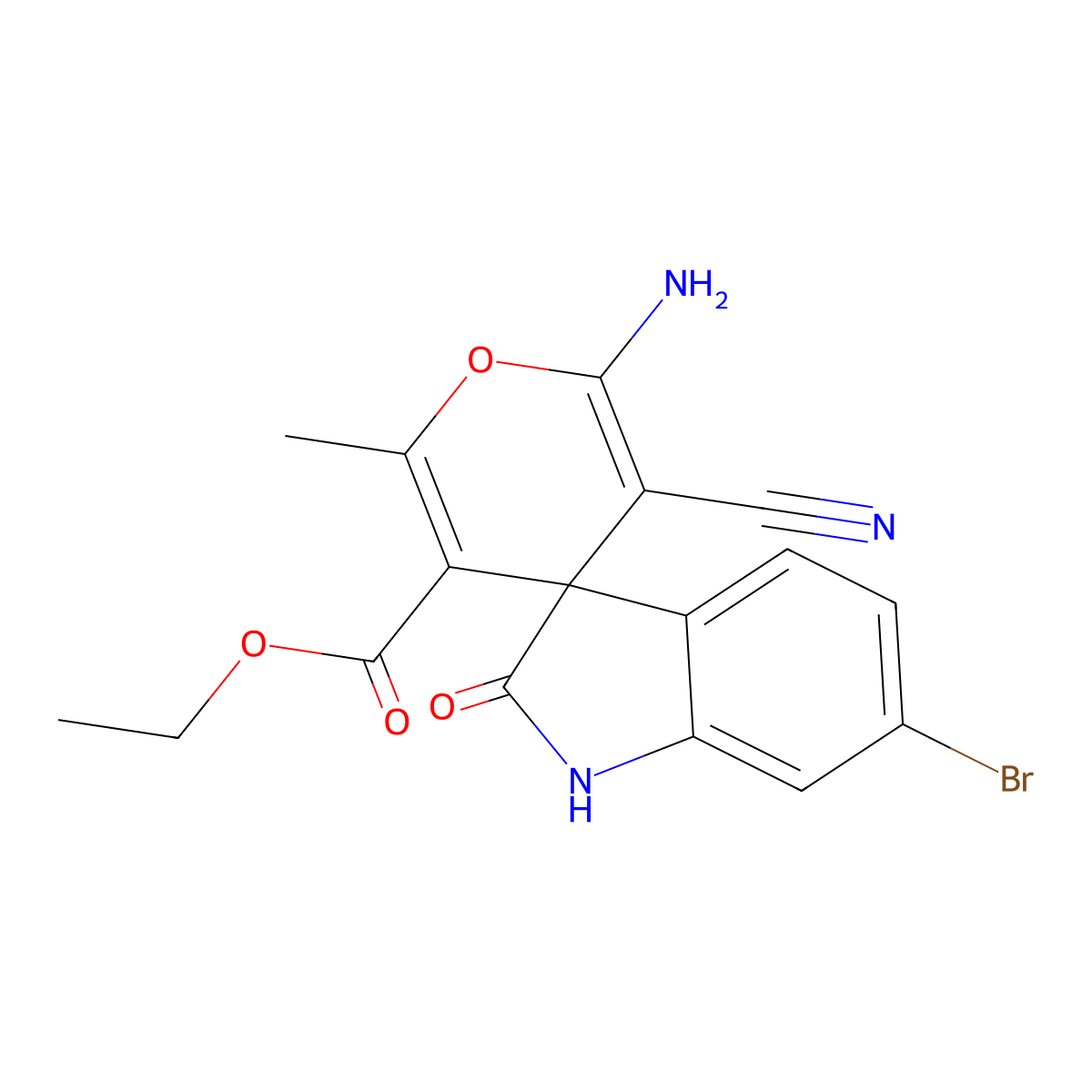 ethyl 6'-amino-6-bromo-5'-cyano-2'-methyl-2-oxospiro[1H-indole-3,4'-pyran]-3'-carboxylate molecular structure, CAS 354542-71-5