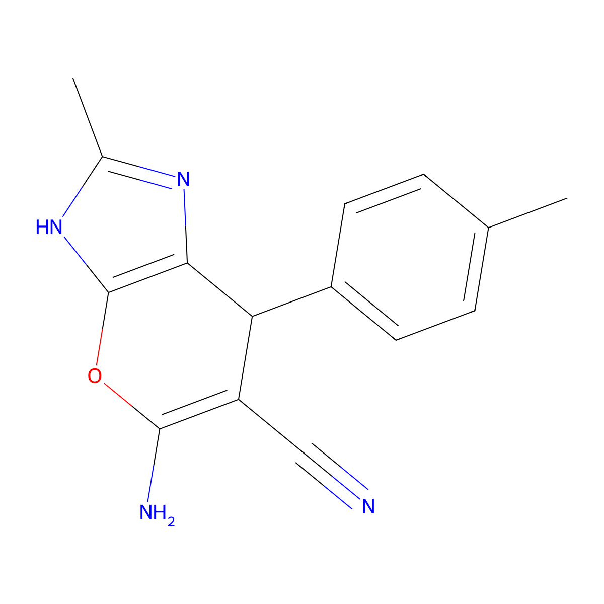 5-Amino-2-methyl-7-(4-methylphenyl)-1,7-dihydropyrano[2,3-d]imidazole-6-carbonitrile molecular structure, CAS 354542-73-7