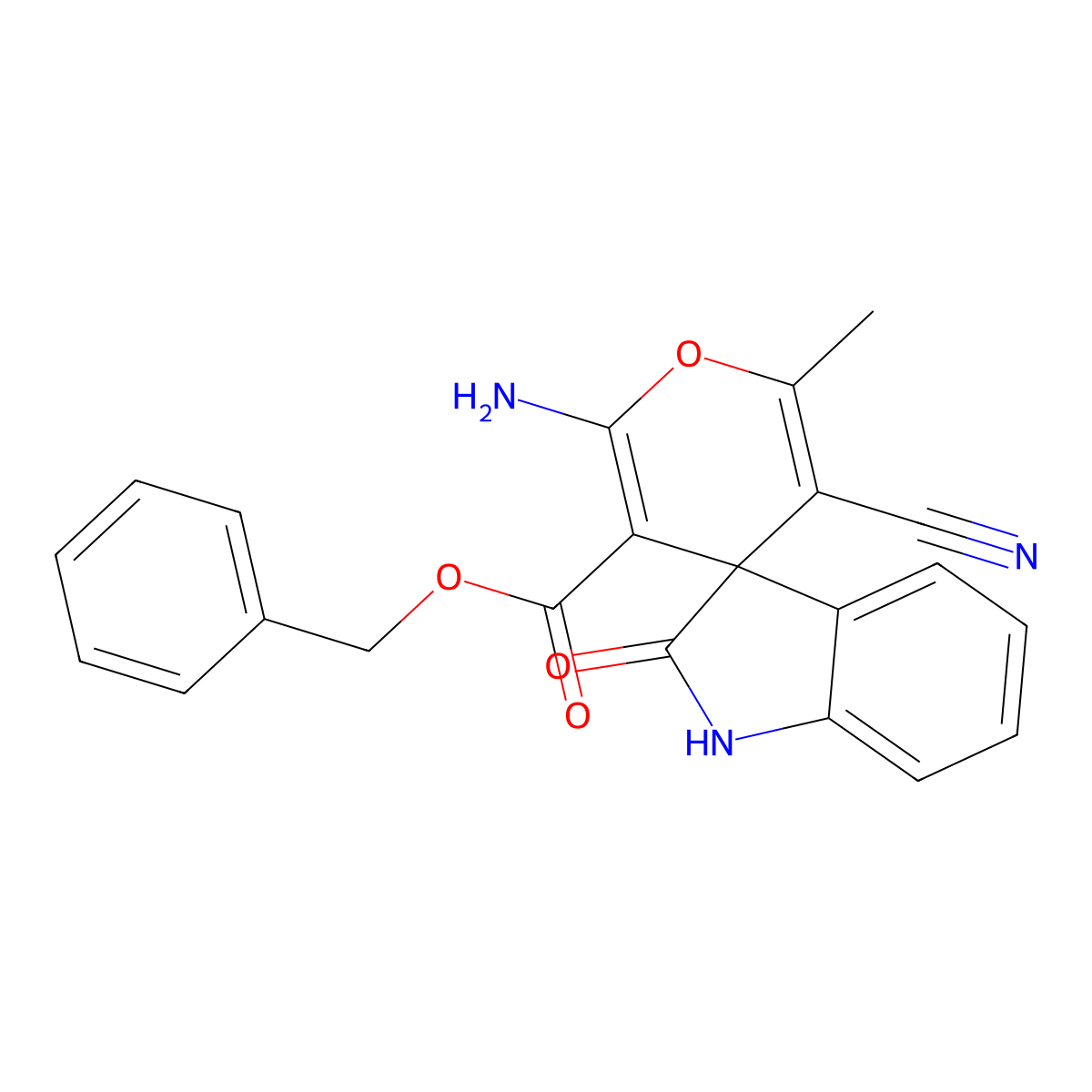 benzyl 2'-amino-5'-cyano-6'-methyl-2-oxospiro[1H-indole-3,4'-pyran]-3'-carboxylate molecular structure, CAS 354542-80-6